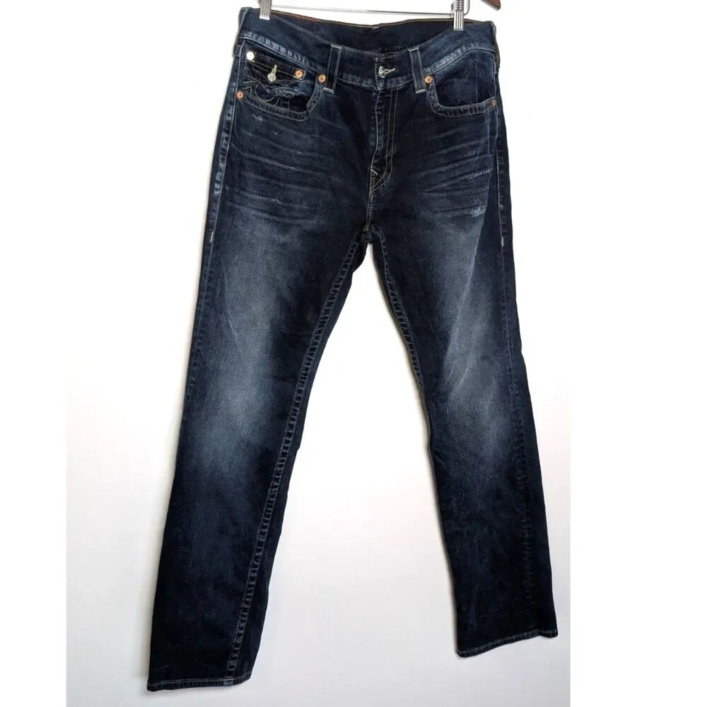 True Religion Section Slim Flap Old Multi Jeans Mens 36 Dark Wash Y2K Streetwear
